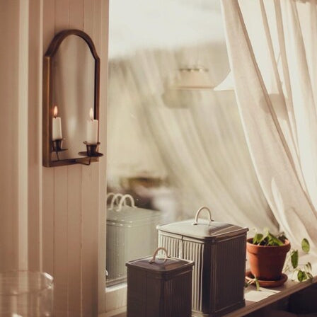 Vägglampett m. Spegel Antik Mässing