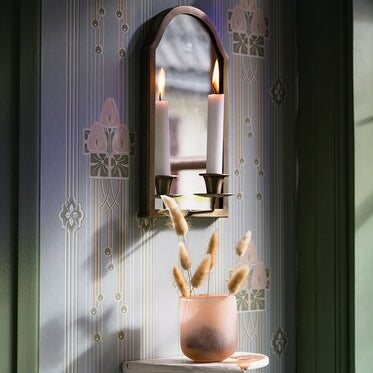 Vägglampett m. Spegel Antik Mässing